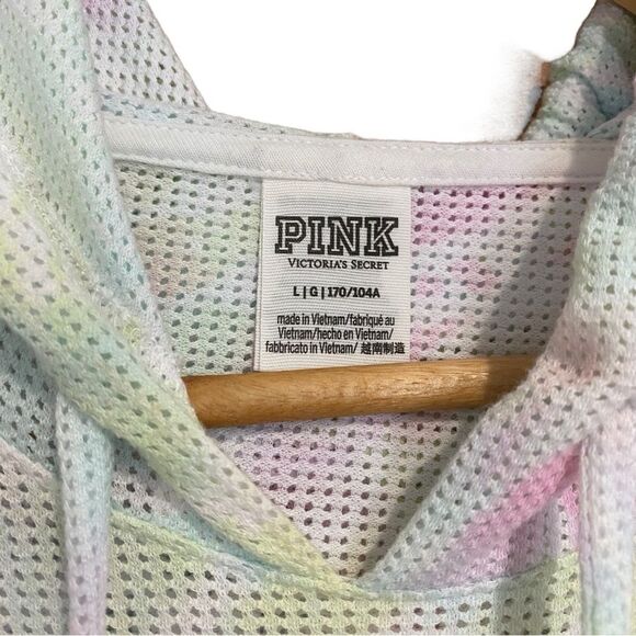 VS PINK Size Large Mesh Pullover Hoodie Sweater Top Rainbow Tie Dye - Picture 5 of 8